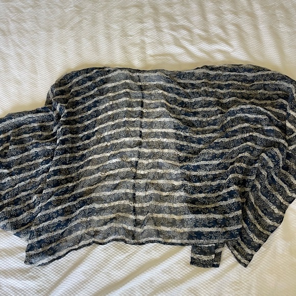 Soft Surroundings Sheer Navy Stripe Gold Beaded sequin cardigan top - Picture 7 of 8